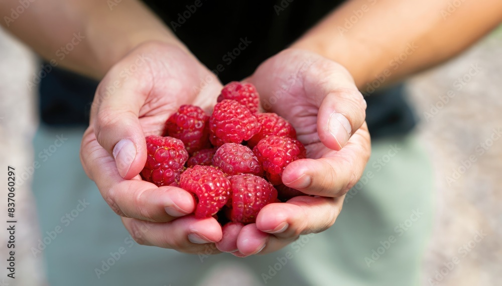 man with handful of strawberries man with handful of strawberries