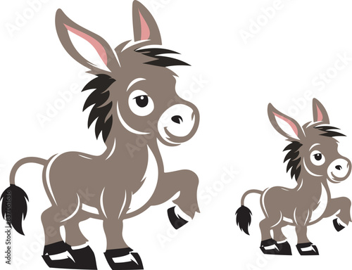 donkey cartoon Silhouette on White Background , animals, vector , colorful donkey .