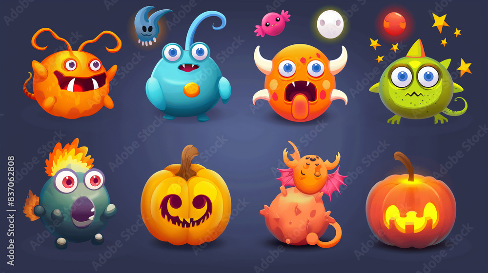 Asset of Mobile game, Halloween, slot game isolation on dark background, Illustration Asset of Mobile game, Halloween, slot game isolation on dark background, Illustration