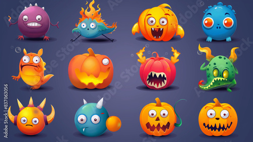 Asset of Mobile game  Halloween  slot game isolation on dark background  Illustration