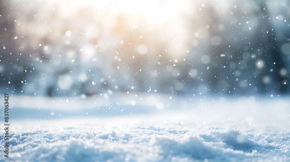 Naklejka premium blurred background of snow falling. Illuminated bokeh snow falling background. AI generated