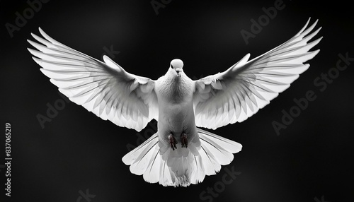 Obraz na płótnie white flying dove isolated on black background w salonie