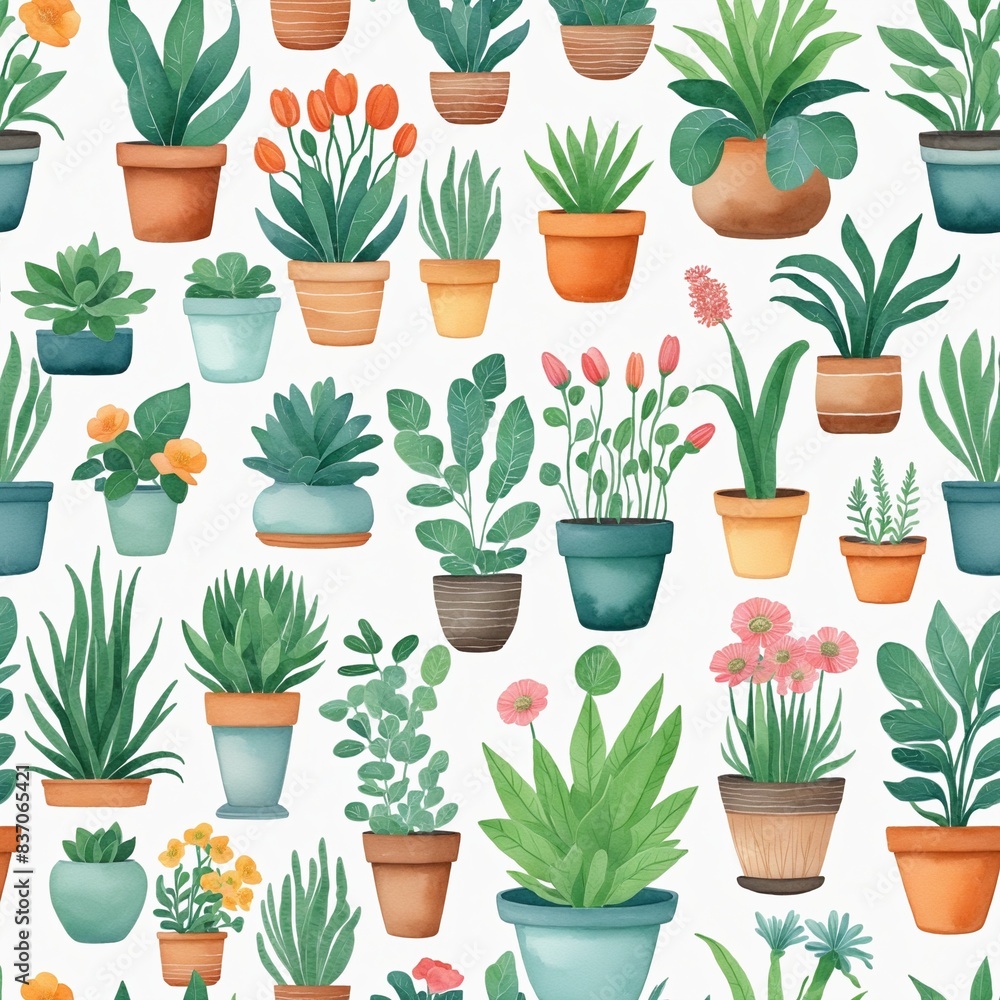 potted plants in watercolor style illustration potted plants in watercolor style illustration
