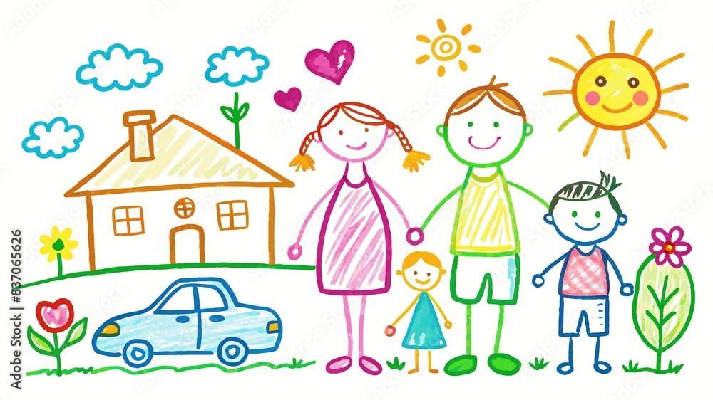 Home is where the heart is! A child's colorful chalk creation showcases their family nestled in a cozy house, radiating warmth and happiness. Home is where the heart is! A child's colorful chalk creation showcases their family nestled in a cozy house, radiating warmth and happiness.