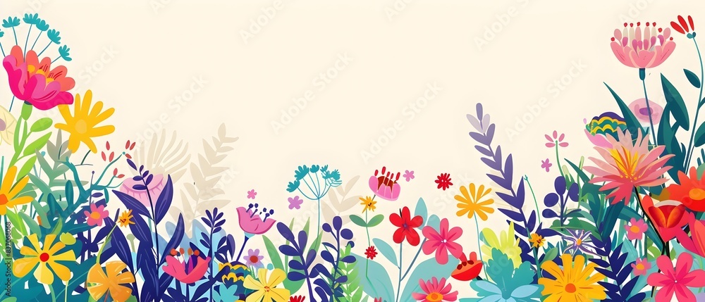 Vibrant Floral Doodle Border Design with Blank Space for World Book Day Mock up Background Vibrant Floral Doodle Border Design with Blank Space for World Book Day Mock up Background