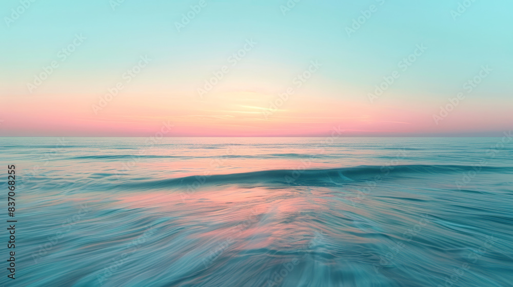 Blurred pastel ocean wave with pink blue green color, smooth water surface with sunset Blurred pastel ocean wave with pink blue green color, smooth water surface with sunset