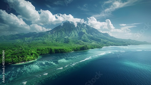 Scenic Tanna Island in Vanuatu with active volcanoes photo