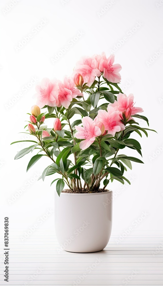Indoor flowers lily in a clay pot on a white background Indoor flowers lily in a clay pot on a white background