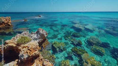 Beautiful Ningaloo Reef in Australia with vibrant coral reefs, clear blue waters, and diverse marine life © mogamju