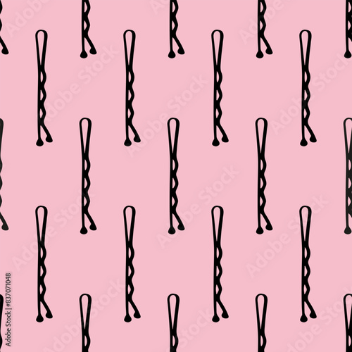 seamless pattern with hairpins isolated on pink background.