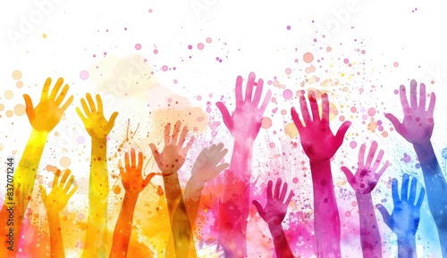 Colorful Handprints Watercolor Background