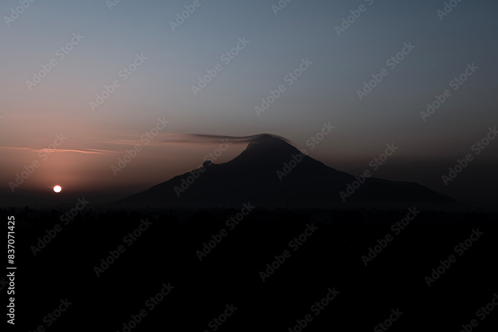 The Mountain Arunachala is oldest mountain on earth and the sunrise in cloud mountain view