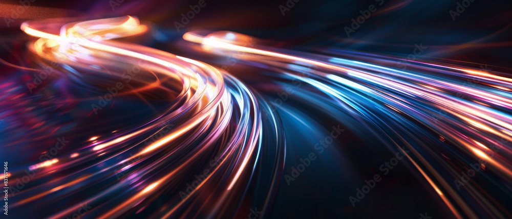 A long, curving line of bright lights A long, curving line of bright lights