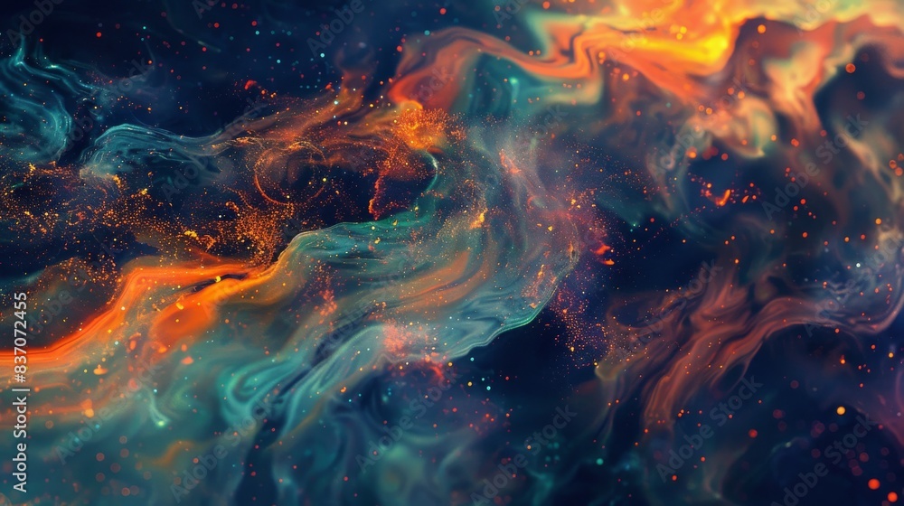 Fototapeta premium Abstract blue and orange marble background. Fantasy fractal texture. Digital art. 3D rendering.