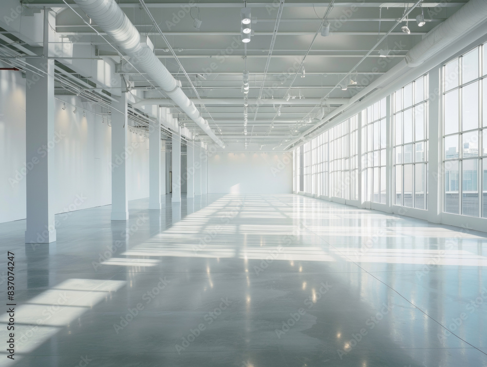 Large empty bright hall in a gallery, Background Large empty bright hall in a gallery, Background