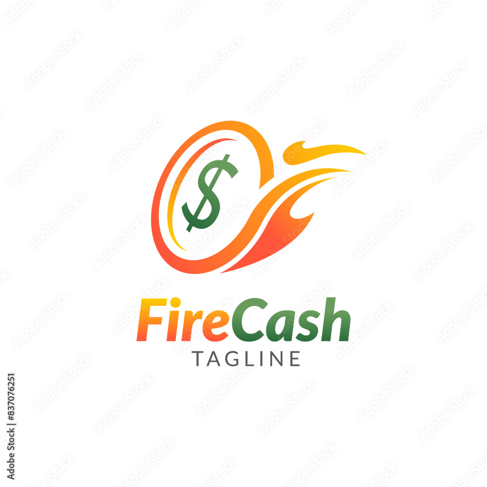 Fototapeta premium Money fire burn logo icon template. Vector of money and coins combined with fire