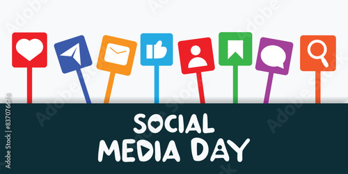 Social Media Day. Perfect for cards, banners, posters, social media and more. White background. 
