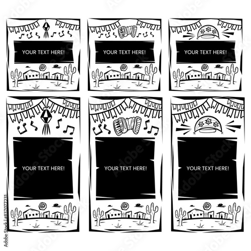 Festa Junina. Elementos para redes sociais com espaço para texto