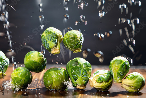 fresh brussels sprouts on a wooden table