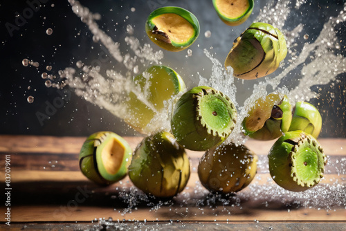 fresh cherimoya on a wooden tabke photo