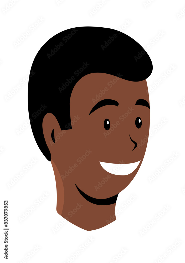 Portrait of a cheerful young man with a happy smile. Avatar male face. African American. Flat vector illustration isolated on white background Portrait of a cheerful young man with a happy smile. Avatar male face. African American. Flat vector illustration isolated on white background