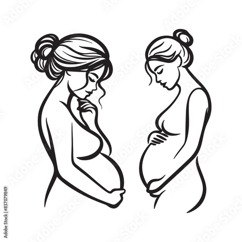 Continuous line drawing of pregnant woman. International mother's day minimalist design hand drawn line art isolated on white background. Happy Mother's Day theme. Line art pregnant woman, 