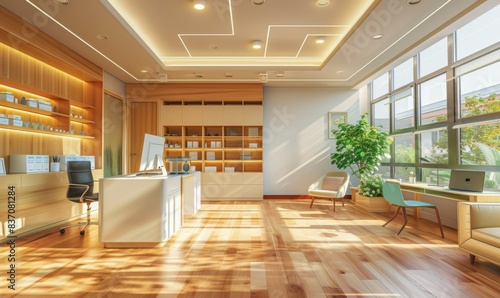 a bright modern professional clinic medical space emerge with office and medical equipments all in one healthcare center concept background