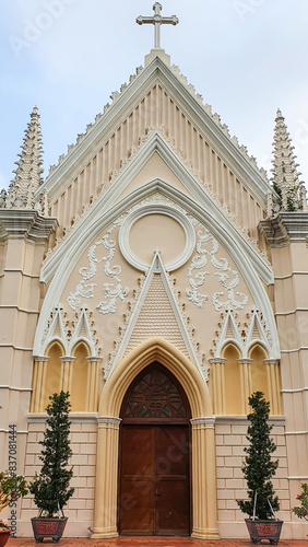 Beautiful Carving Pattern On The Wall Of A Catholic Chapel.