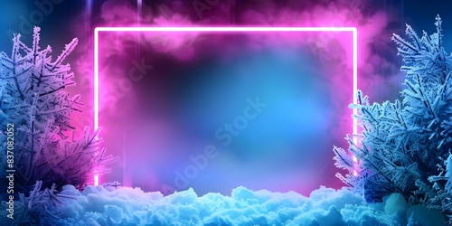abstract snow illuminated with neon magenta light square on dark. Concept Snowlandscapes, NeonLighting, AbstractPhotography, DarkBackground, ColorContrast photo