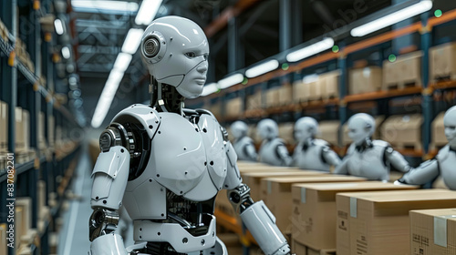 A humanoid robot works in a warehouse. The concept of robotics and future technologies. © Anna Iluschenko