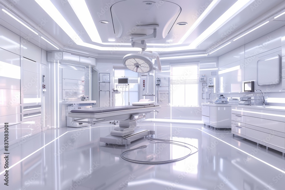 Professional modern operating room with white background, healthcare facility interior design Professional modern operating room with white background, healthcare facility interior design
