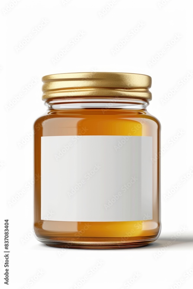 Amber Glass Jar with Blank Label on White Background for Packaging Design Amber Glass Jar with Blank Label on White Background for Packaging Design