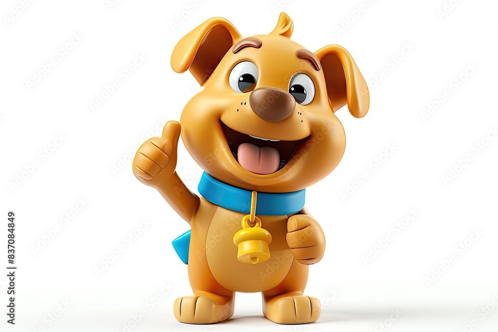 3D bell Dog mascot, smiling, showing thumb's up, with two legs, isolated on white 3D bell Dog mascot, smiling, showing thumb's up, with two legs, isolated on white