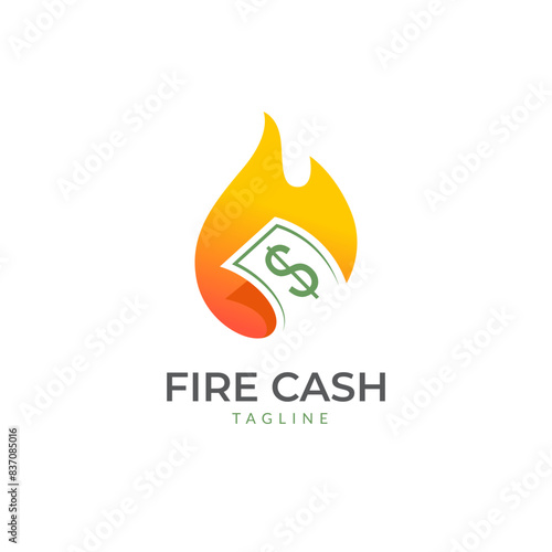 Money fire burn logo icon template. Vector of money and coins combined with fire