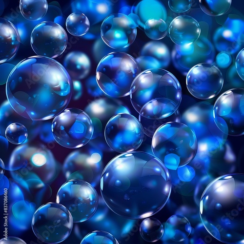 A mesmerizing array of blue bubbles floating against a darker backdrop, perfect for a dreamy wallpaper or abstract background with best-seller potential