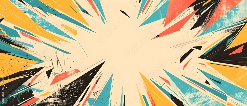 Fototapeta premium Vibrant Retro Geometric Abstract Design with Dynamic Motion and Perspective Lines