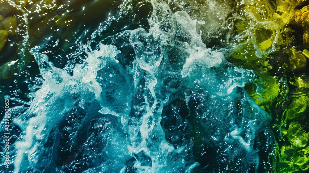 Two Streams Image 2 streams of water clash in the center, the right stream is blue , the ...
