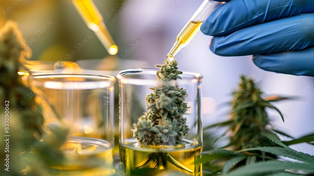 Close up of Cannabis Plant Under Scientific Examination in Laboratory Close up of Cannabis Plant Under Scientific Examination in Laboratory