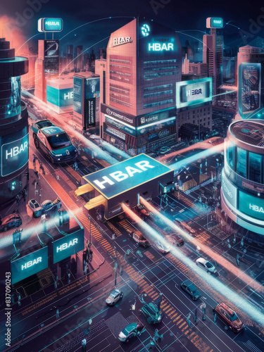 Futuristic Vision of a World Where HBAR is the Universal Currency with High-Tech Cityscape photo