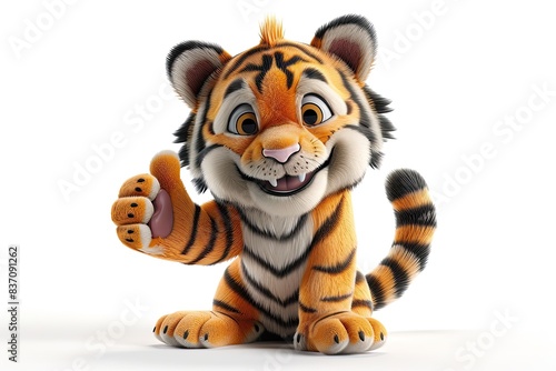 3D bell Tiger mascot, smiling, showing thumb's up, with two legs, isolated on white © twilight mist