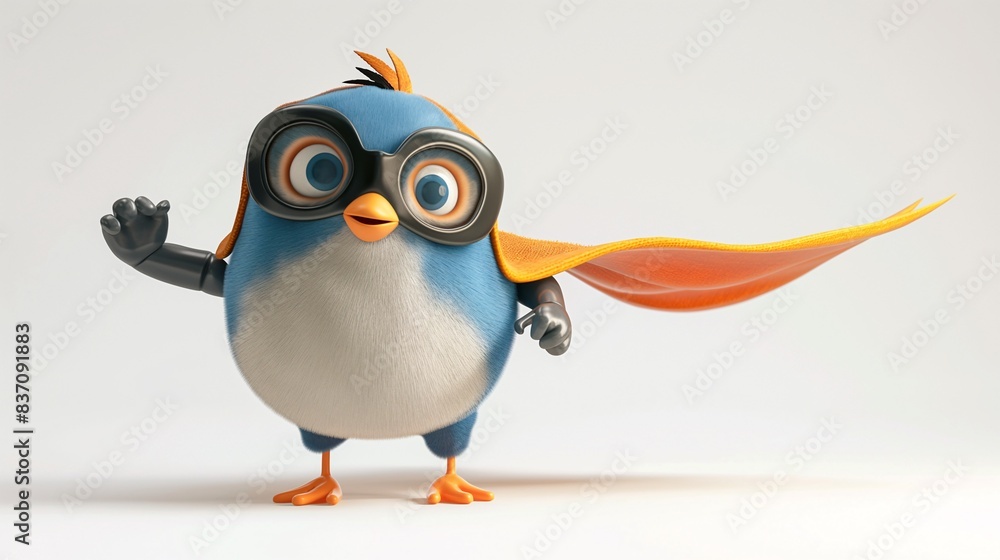 Obraz premium Cute 3D superhero bird with mask and cape