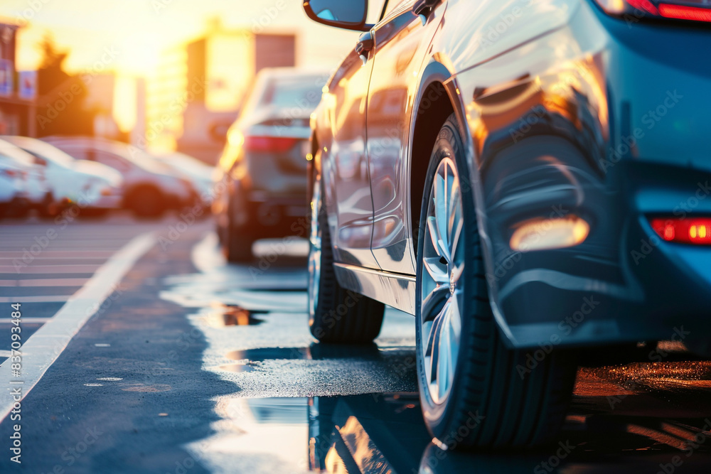 Car parked at outdoor parking lot Used car for sale and rental service Automobile parking area Car dealership and dealer agent concept