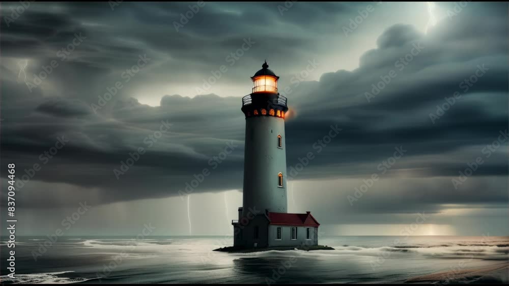Abandoned lighthouse on the sea with a serene and tranquil horizon Abandoned lighthouse on the sea with a serene and tranquil horizon