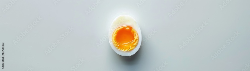 A perfectly boiled egg sliced in half with a runny yolk, breakfast theme, top view, appetizing detail, advanced tone, vivid colors A perfectly boiled egg sliced in half with a runny yolk, breakfast theme, top view, appetizing detail, advanced tone, vivid colors