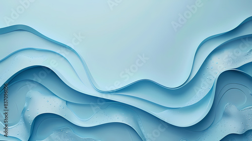 Abstract blue waves with layered textures and subtle water droplets creating a tranquil and soothing visual effect. photo