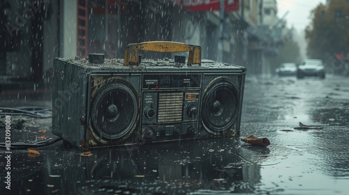 visualization old broken vintage boombox thrown out on the street in the rain --ar 16:9 --quality 0.5 Job ID: 5448a7d0-f62e-44da-ae7f-9cb6479fce47