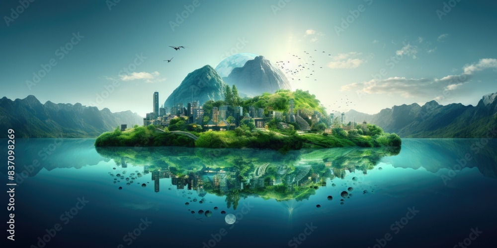 Eco, green nature conservation and advanced digital technology background Eco, green nature conservation and advanced digital technology background