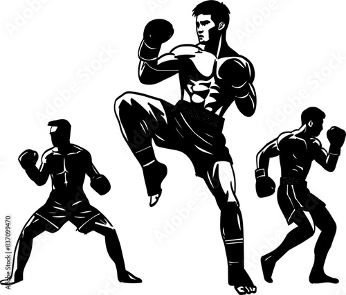 Muay Thai fighter in attack pose vector illustrator