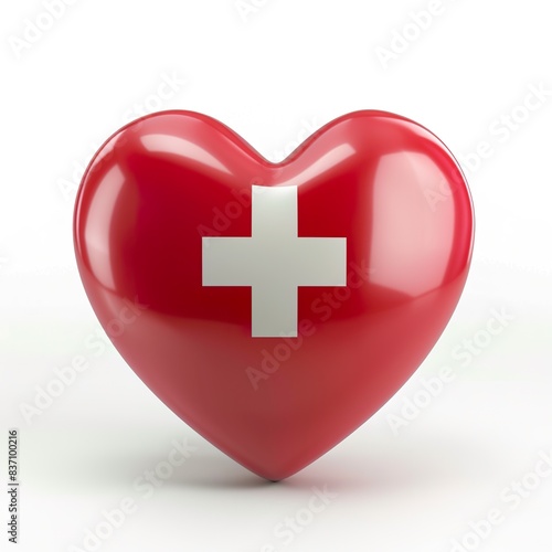 3d heart with the Switzerland flag on it, white background