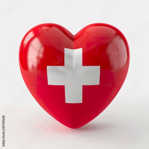 3d heart with the Switzerland flag on it, white background